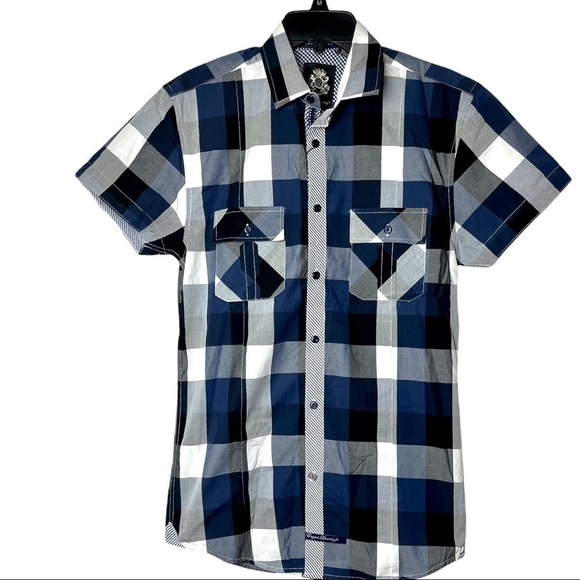 English Laundry Blue Plaid Short Sleeve Button Down Shirt Size S - Picture 1 of 5